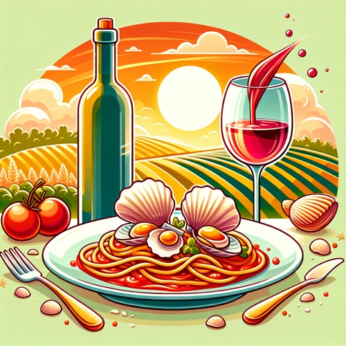 Spaghetti in Tomatensoße mit Muscheln im Weingut Fellini