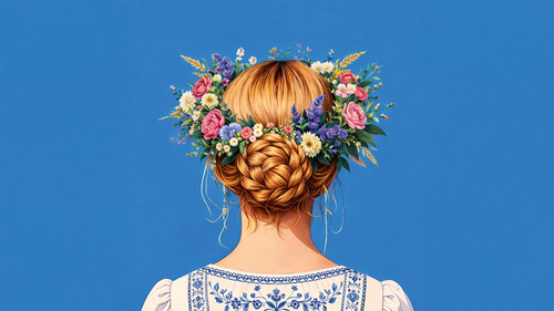 Midsommar Vibes – Mädchen mit Blumenkranz im Haar